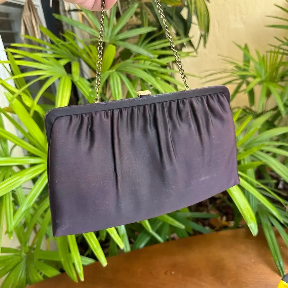 Vintage 1960s Womens Black Purple Convertible Handbag Clutch